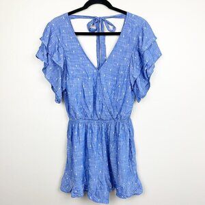 American Eagle Outfitter Blue 100% Viscose Ruffled Romper - Size Medium
